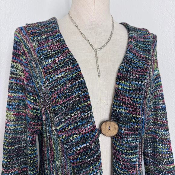 Fairycore Boho Multicolor Knit Cardigan Single Button 3/4 Sleeves, - Picture 3 of 7